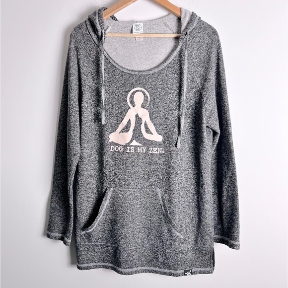 Dog is Good Dog Is My Zen Yoga Tunic Hooded Lightweight Sweatshirt Marled Gray L - Picture 3 of 14